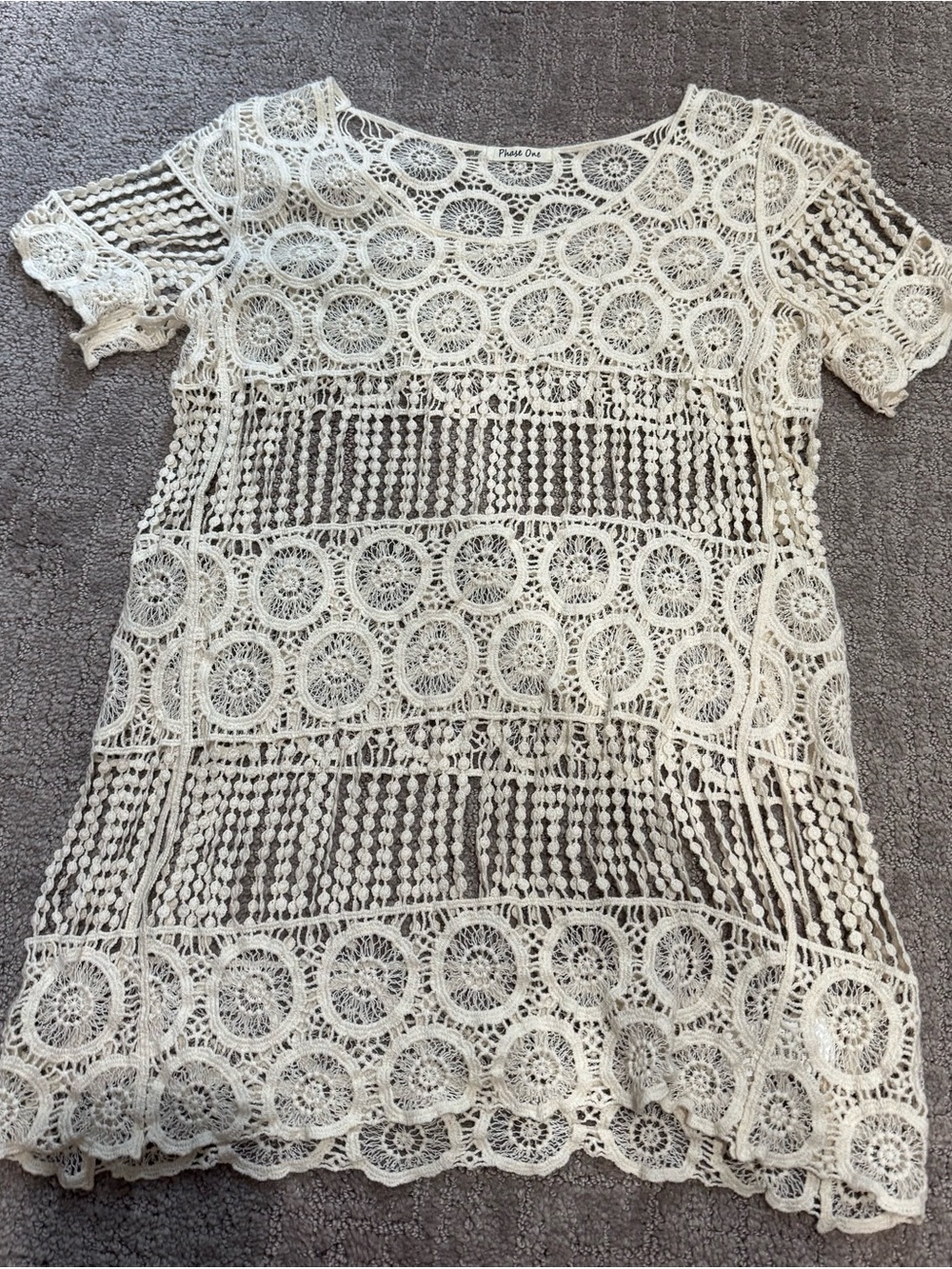 Petite One Cream Crochet Short Sleeve Top